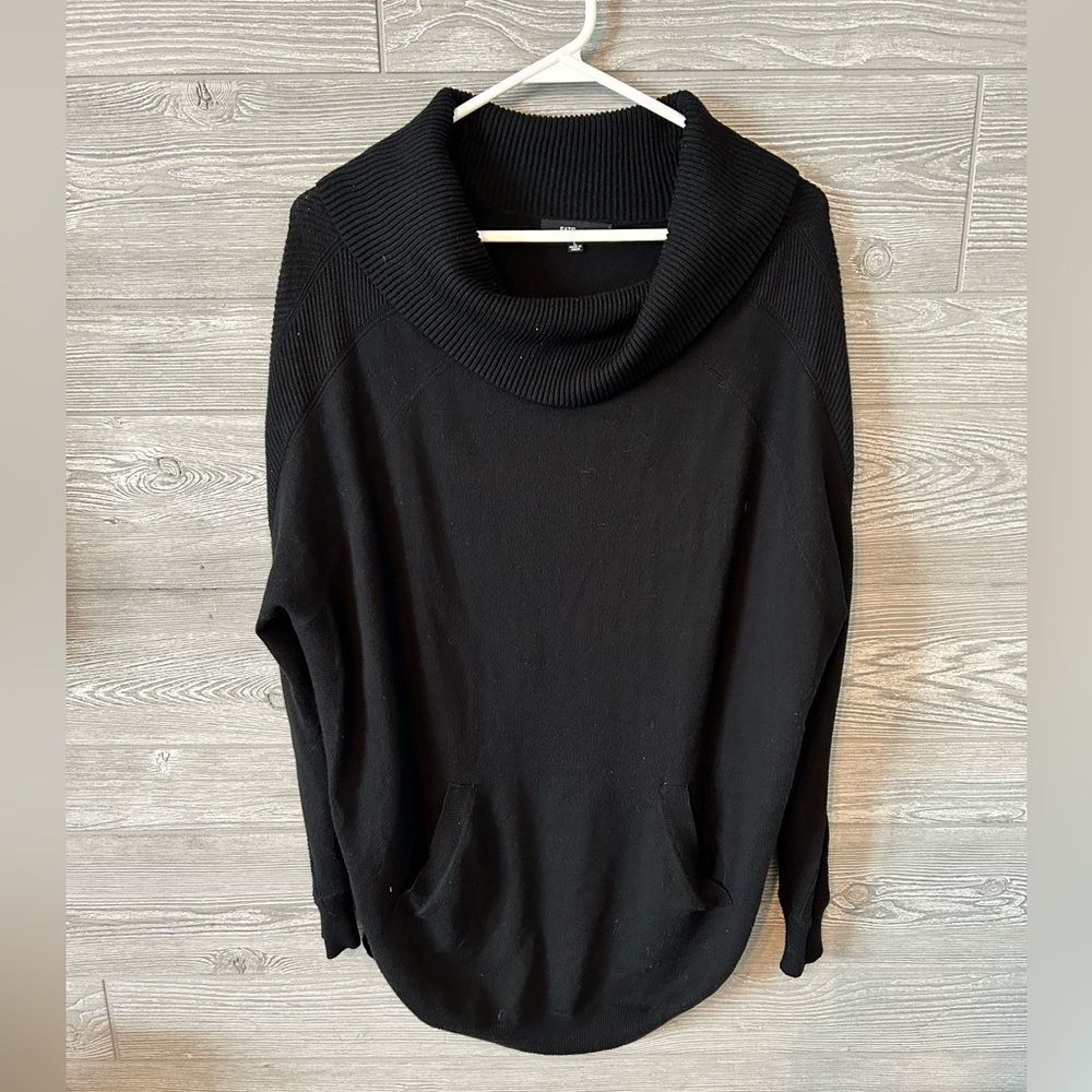 Fate Womens Black Cowl Neck Oversized Sweater Kangaroo‎ Pocket Tunic Large